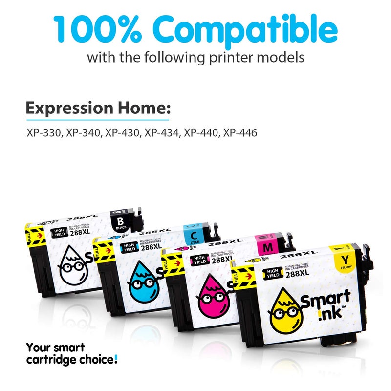 Smart Ink Remanufactured Ink Cartridge Replacement for Epson T288 288XL 288 XL (Black & C/M/Y 4 Combo Pack) to use with Expression Home XP-330 XP-430 XP-434 XP-446 XP-440 XP-340 - Image 3